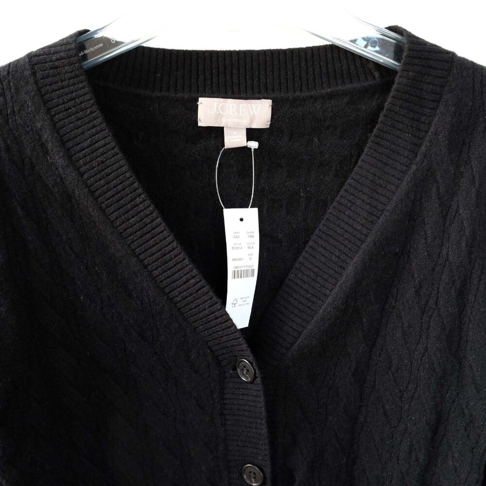 NEW J CREW Shrunken Cashmere Cable V-neck Cardigan Sweater S Small Black Cropped - Picture 2 of 7